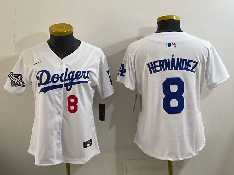 Women 2026 Nike Los Angeles Dodgers #8 Hernandez White Game MLB Jersey 08